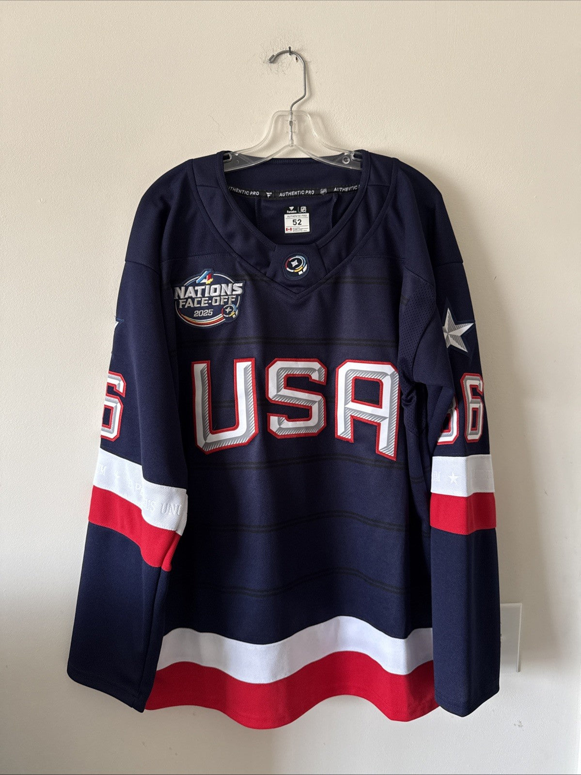 Men’s Fanatics Jack Hughes #86 Team USA 4 Nations Faceoff Jersey Size 52 - RARE