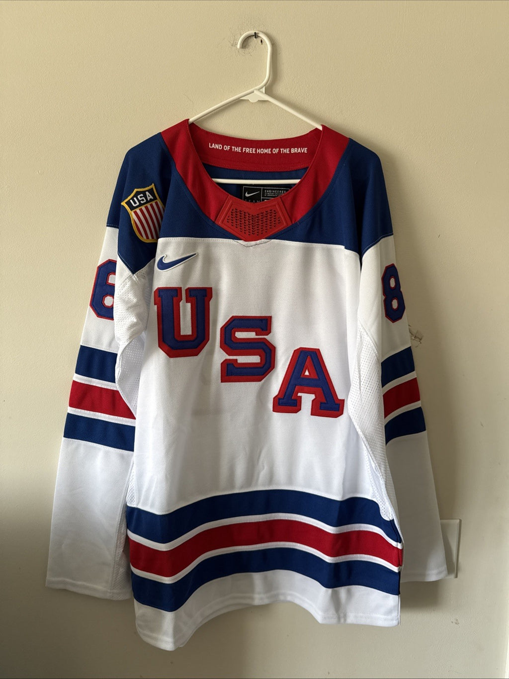 Men’s Nike Jack Hughes #86 Team USA Hockey Jersey 2026 Olympics Sz L White RARE