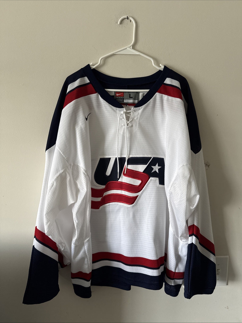 Men’s VTG Nike Team USA #9 2002 Winter Olympics Hockey Jersey Sz L - White RARE