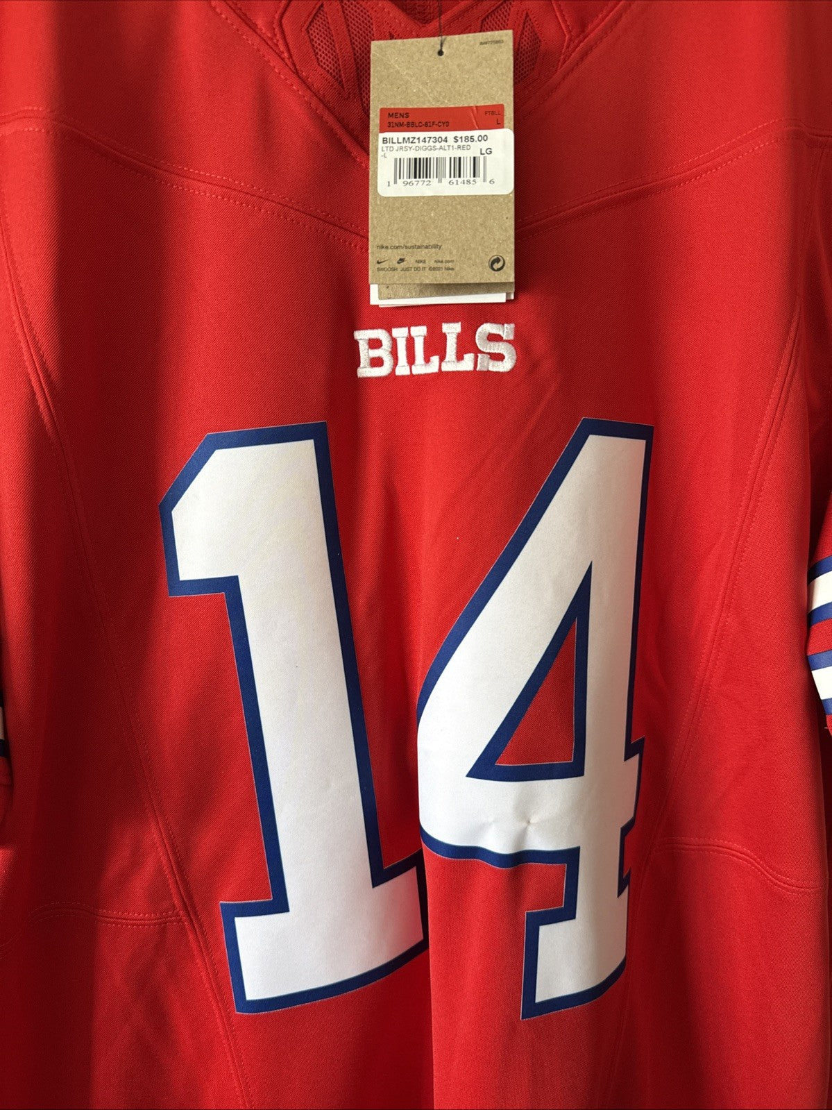 Men’s Nike Stefon Diggs #14 Buffalo Bills Vapor Lmtd Jersey Sz L - Red NWT RARE