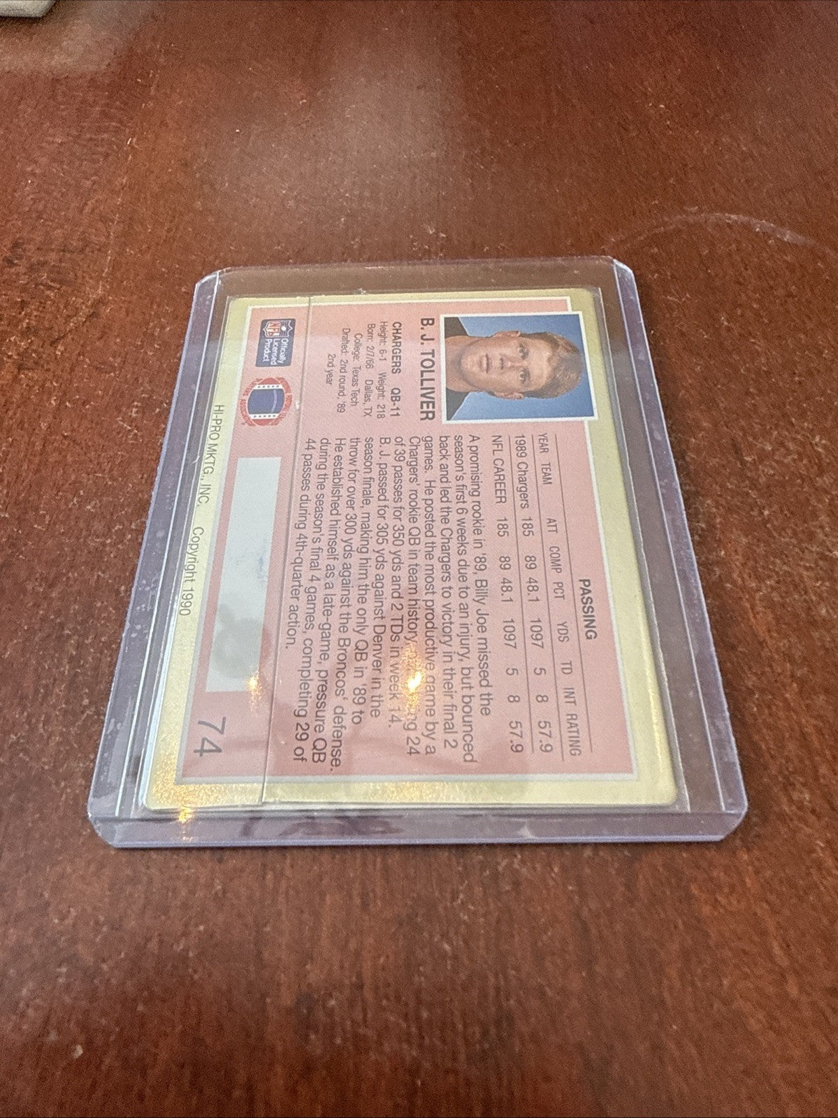 1990 Action Packed Rookie Update - Billy Joe Tolliver #74 Autograph
