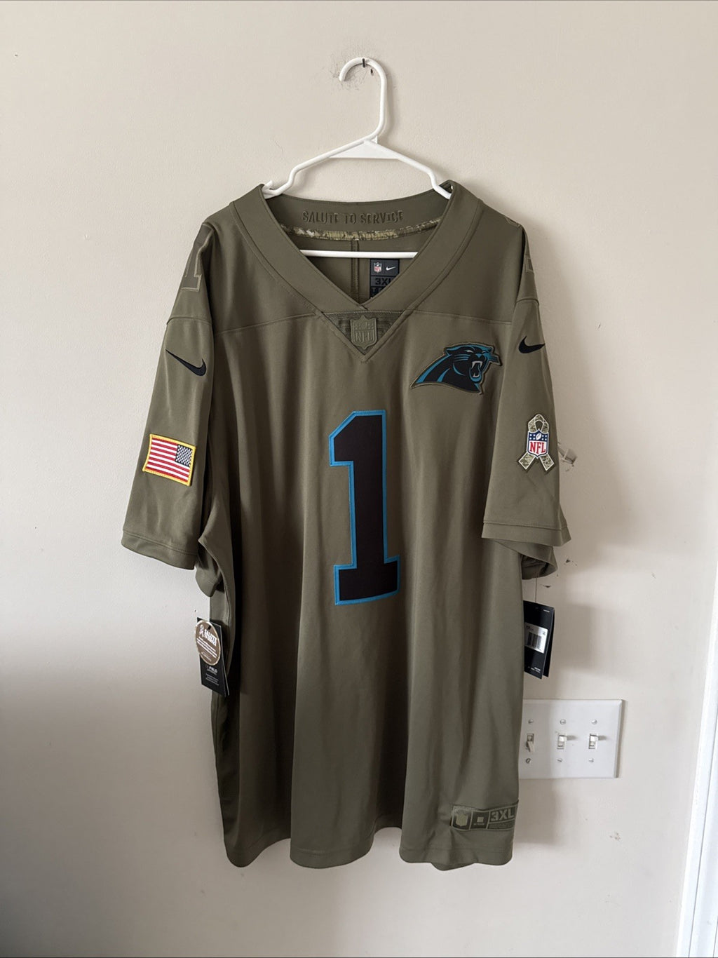 Men's Nike Cam Newton #1 Carolina Panthers Salute To Service Jersey Sz 3XL RARE