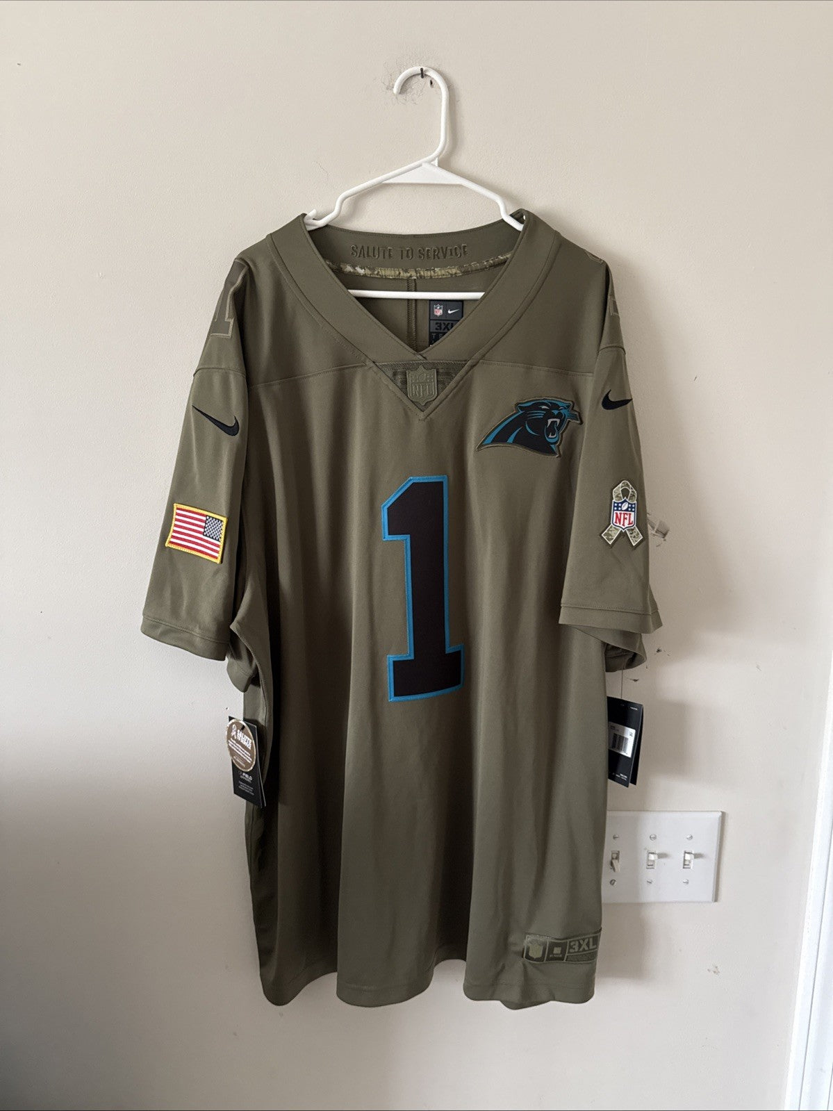 Men's Nike Cam Newton #1 Carolina Panthers Salute To Service Jersey Sz 3XL RARE