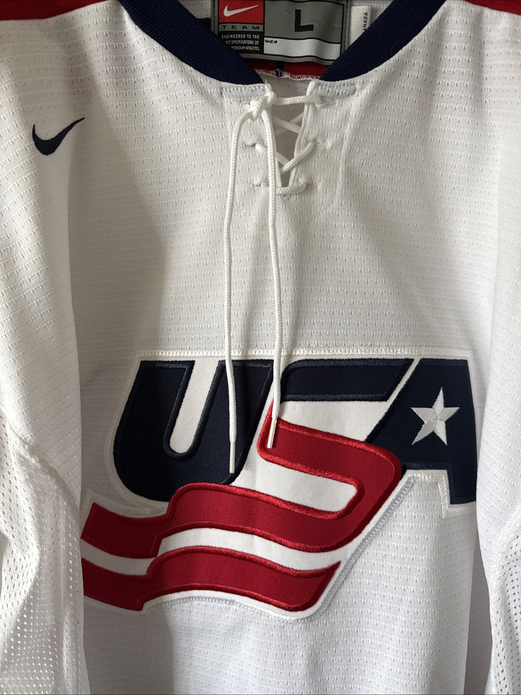 Men’s VTG Nike Team USA #9 2002 Winter Olympics Hockey Jersey Sz L - White RARE